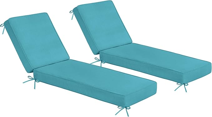 Sundale Outdoor Olefin Chaise Lounge Cushion Set of 2, Water-Resistant Patio Lounge Chair Cushion, Thick Lounger Pad with 4 Straps Teal, 80 x 26 x 4 Inches