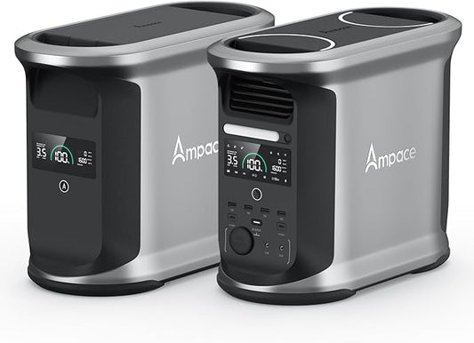 AMPACE 2924Wh Power Station, Andes 1500 with 1*Extra Battery, 2400W(Surge 3600W) AC Output Solar Generator for Home Power Backup, Outdoor & Home Battery Power Supply, Expandable to 11kWh