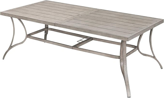 SEEHILL Patio Dining Table for 8, Aluminum Outdoor Dining Table with Umbrella Hole, 84" x 38.6" Rectangular Patio Table for Outside, Outdoor Patio Table for Deck, Garden Poolside, Limed Oak