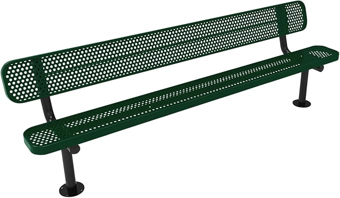 COATEDOUTDOORFURNITURE Coated Outdoor Furniture Heavy-Duty Outdoor Bench Thermoplastic Coated, Punched Steel, Commercial-Grade Seating, Made in America (Surface with Back, 8 Ft, Green)