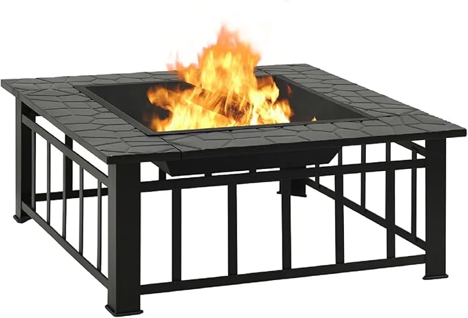 Zateety Outdoor Fire Pit - 31.9" Firepit with Mesh Cover & Poker - Wood Burning Warming Firepits, Preventing Sparks from Splashing, Patio Outdoor Fireplace for Backyard & Gardern