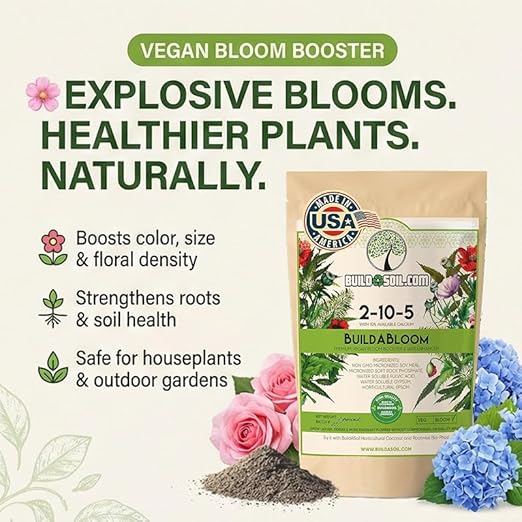 BuildASoil Vegan Bloom Booster & Flower Fertilizer - Plant Food for Organic Hydrangea, Roses, Hibiscus, and Vegetables - Natural Soil Flower Food - Best Fertilizer for Vegetable Garden - 1 LB Bag