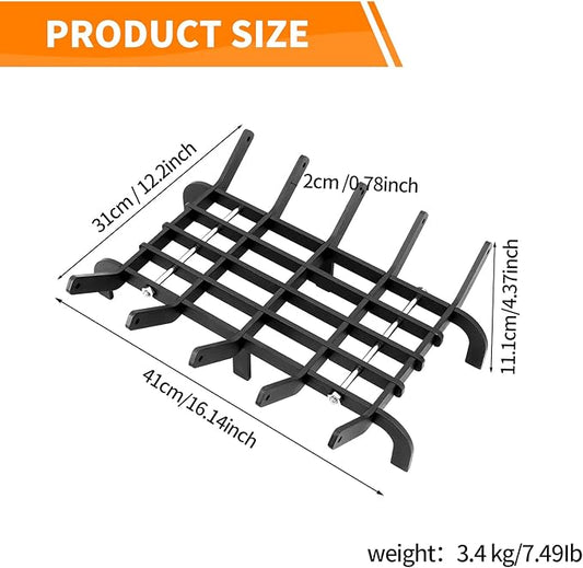 Fireplace Grates, 16 Inch Fireplace Grate Heavy Duty High Carbon Steel Fireplace Log Grate for Indoor Outdoor Firewood Stove Log Holder Rack Wood Burning Fireplace Accessories