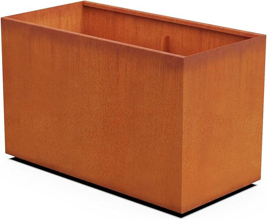 PLANTERCRAFT Extra Large Rectangular Planters for Outdoor Plants – 48x24x30 Inch Corten Steel Planter, Heavy Duty Large Outdoor Planter Box for Garden & Patio, Weathering Steel Metal Planter Rectangle