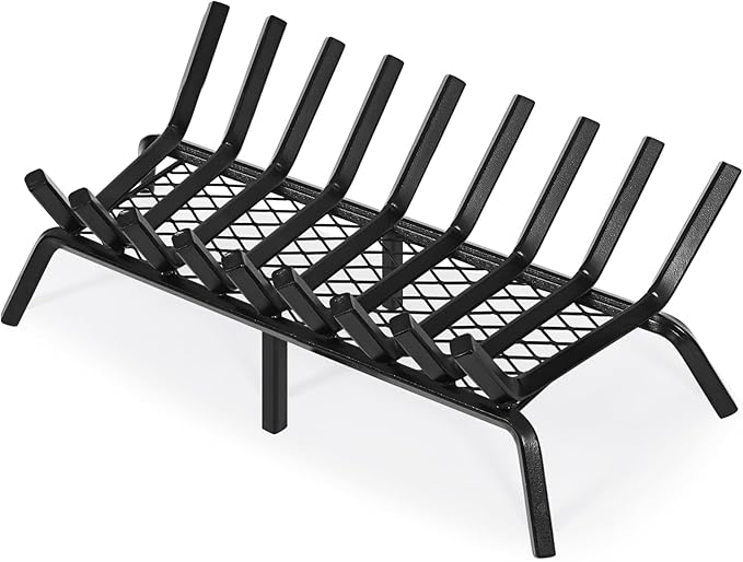 G GOOD GAIN Fireplace Grate with Ember Retainer, 30in Heavy Duty Steel Indoor, Chimney Hearth Wood Stove Burning Rack Holder,1/2 Bar Fire Place Asseccories for Outdoor, Fire Pits, Camping.