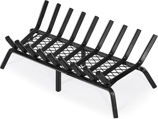 G GOOD GAIN Fireplace Grate with Ember Retainer, 30in Heavy Duty Steel Indoor, Chimney Hearth Wood Stove Burning Rack Holder,1/2 Bar Fire Place Asseccories for Outdoor, Fire Pits, Camping.