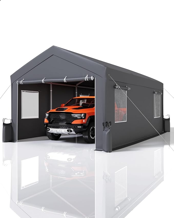 13x20 Ft Carport, Heavy Duty Portable Garage with Roll-Up Doors & 4 Windows,200g PE Tarp Waterproof & UV Protected,All-Weather Design,for Car, Boat, Truck, Motorcycle, ATVs, and SUV