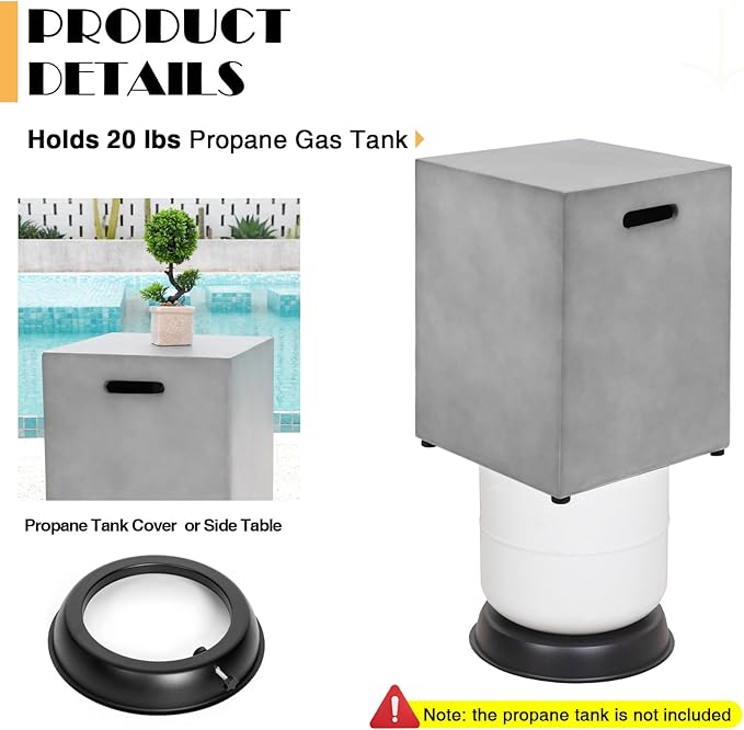 54-inch Propane Fire Pit Coffee Table with Tank Cover Table - 50,000BTU Outdoor Modern Concrete Rectangle Fire Table, Waterproof Cover, Auto-Ignition, Free Lava Rocks & Metal Lid