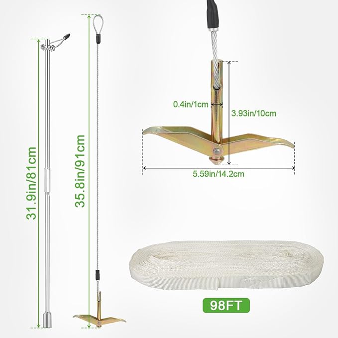 6 Pack Ground Earth Anchors, Easy Hook Anchor with Driving Rod, Earth Anchor Cable Stakes with Webbing for Anchor Tunnel Creenhouse, Large Walk-in Green House, Greenhouse Plastic
