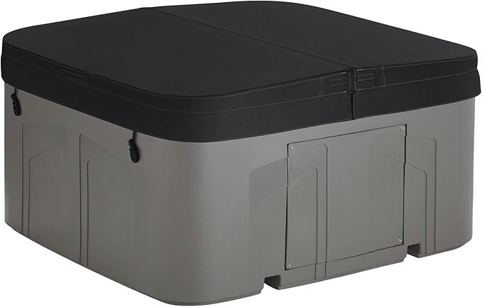 LifeSmart 4-Person Hot Tub with 13 High-Powered Jets & LED Lighting, Square, Taupe - Outdoor Spa w/ 4 Bucket Seats, Pump & Cover, 205-Gallon Water Capacity