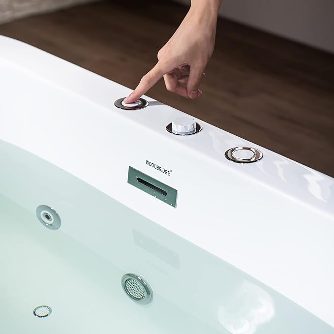 WOODBRIDGE 66-1/2" x 31-7/8" Whirlpool Water Jetted and Air Bubble Freestanding Heated Soaking Combination Bathtub,BJ-200