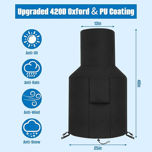 SIRUITON Patio Chiminea Cover - Durable, Weather-Proof Chiminea Fire Pit Cover , Heavy Duty 420D Oxford Water-Resistant chiminea outdoor fireplace Covers