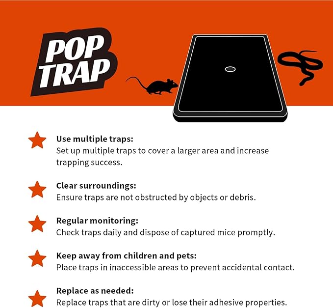 POPTRAP Rat Trap Heavy Duty & Large - 6 Pack, Super Sticky Mouse Trap with Ultra-Strong Glue, Mouse Glue Trap with Scent of Peanut Butter for Indoor & Outdoor, Non-Toxic & Long-Lasting