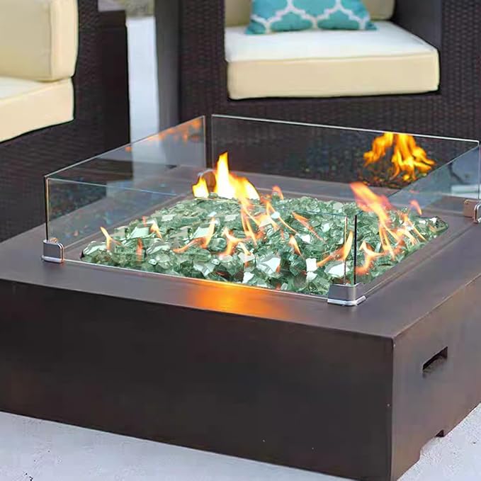 Fire Glass for Propane Fire Pit, 1/4 Inch High Reflective Fireplace Glass Rocks for Fire Pit Table, Fire Pit Glass Rocks for Outdoor Fire Table and Landscaping, 5 lbs, Light Green