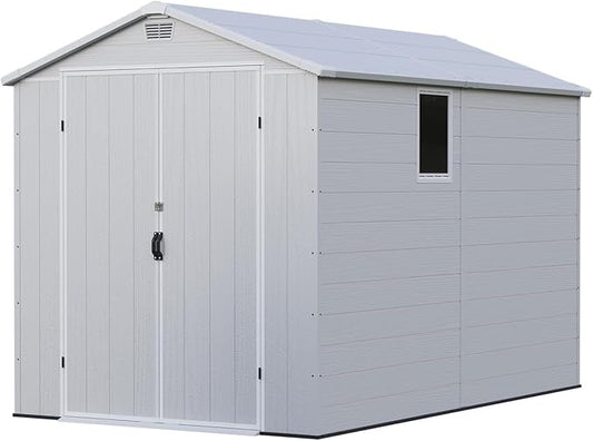 Patiowell 6x10 FT Outdoor Storage Shed with Floor, Large Plastic Resin Garden Shed with Lockable Door, Windows, Weather-Resistant for Lawn Mower, Tool & Backyard Storage (Light Grey)