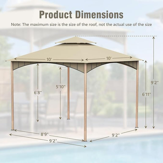 Sannwsg Outdoor Patio Gazebo 10x10 FT, Heavy Duty Gazebos, Soft Top Gazebo with Metal Frame, Double Roof Canopy, Permanent Pavilion for Decks & Backyards