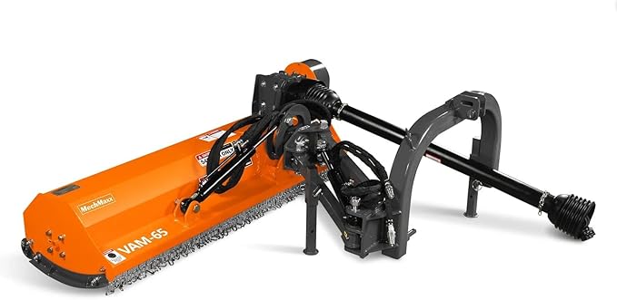 65" Inch PTO Drive 3 Point Hitch Offset Flail Ditch Bank Mower for 30-60HP CAT 1 Tractor, 85'' Offset Distance,60°/90° Rotation Angle, 28 Hammers, Model VAM65