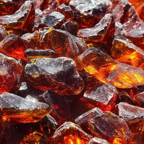 Fire Pit Glass - Fire Glass for Fire Pit - Firepit Glass Rock - Glass Stones - Fire Pit Glass Rocks - Gas & Propane Fire Pit & Fireplace Glass (20 Pound, Amber)