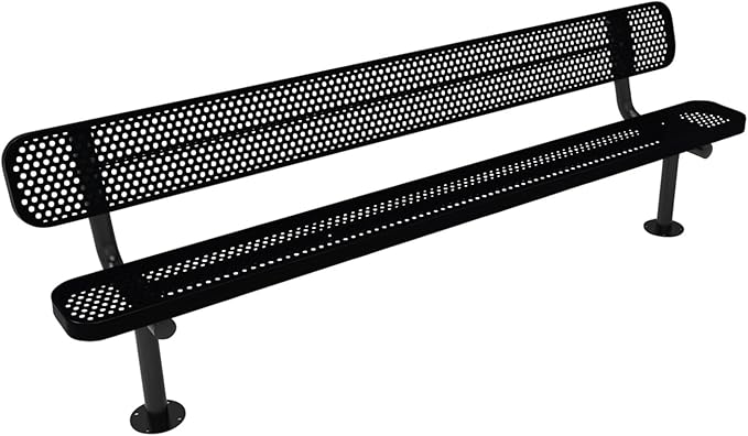 COATEDOUTDOORFURNITURE Coated Outdoor Furniture Heavy-Duty Outdoor Bench Thermoplastic Coated, Punched Steel, Commercial-Grade Seating, Made in America (Surface with Back, 8 Ft, Black)