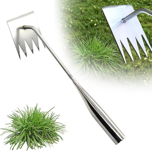 AIIONP Weed Puller Tool, 2026 New Garden Weed Pulling Tool Uprooting Weeding Tool, Manganese Steel Weeding Artifact Manual Weeders Weed Removal Tool for Gardening Planting (Stainless Steel (5 Teeth))