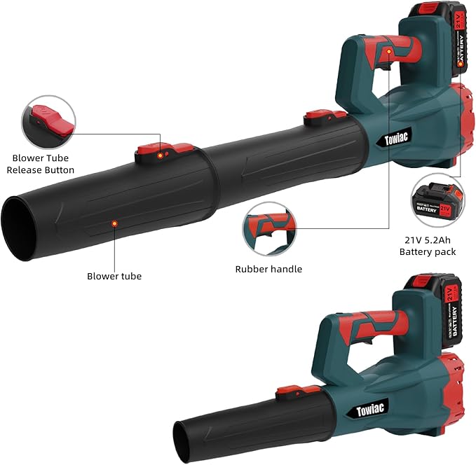 TOWIAC 580CFM Cordless Leaf Blower, 6-Speed Electric Lawn Blower with 2x4.0Ah Battery & Charger, Lightweight Patio Cleaner for Leaves, Snow, and Debris