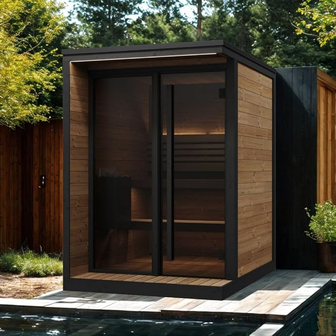 GL4 Outdoor Sauna Kit, Garden Luxury-Series Outdoor DIY Sauna Kit, Thermo-Spruce, up to 4 Persons Bundles (Sauna Heater and Sauna Stones Included) (Harvia The Wall SWS60 - Stainless Steel)