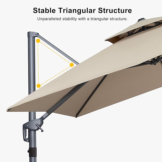 PURPLE LEAF 10 FT Cantilever Umbrella Outdoor Patio Umbrella, Large Offset Square Umbrella, Windproof Heavy Duty Hanging Outside for Patio, Sand Dune