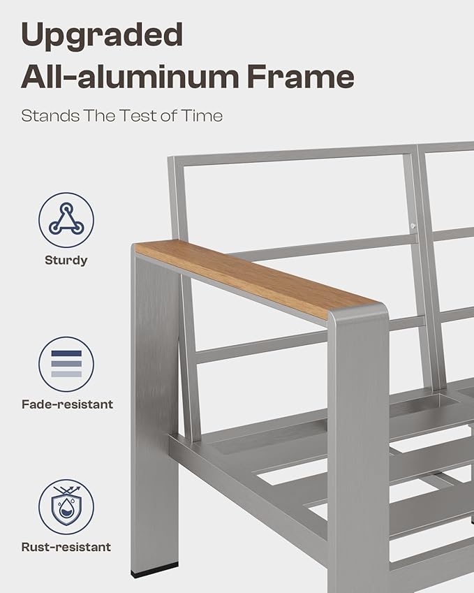 Aluminum Outdoor Patio Furniture Set with Coffee Table, 7 Piece Patio Conversation Sets with Thick Cushion, Ottomans, Patio Sectional Furniture Set for Porch, Balcony, Deck, Yard, Silver