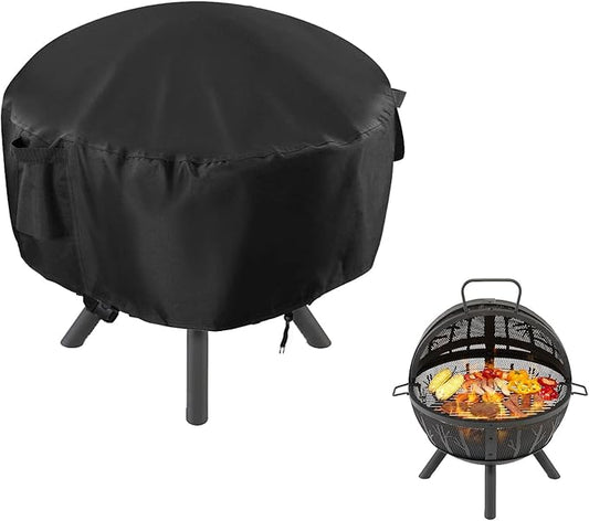 POMER Patio Fireplace Cover, Round Fire Pit Cover for 32 Inch Outdoor Fireplace Waterproof Heatwave Fire Bowl CoverRound -32" D x 16"H