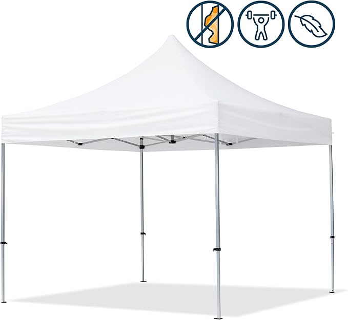 TOOLPORT 10x10 ft PES 700 Pop up Canopy Tent Economy Aluminium 1.3 in., incl. 2 Sidewalls with Panorama Windows, White