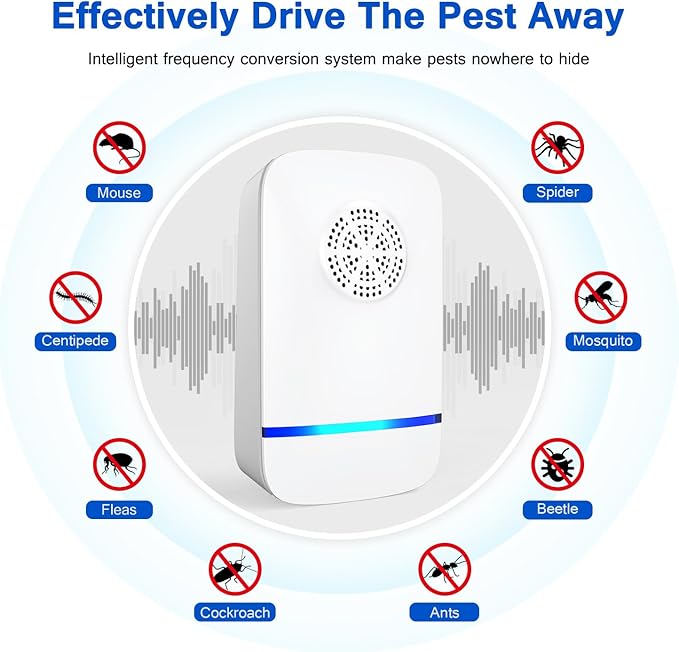 2025 Upgraded Ultrasonic Pest Repeller 6 Pack - Indoor Plug-in Rodent & Bug Repellent with Smart Chip, Child & Pet Safe, Repels Mice, Roaches, Spiders and More
