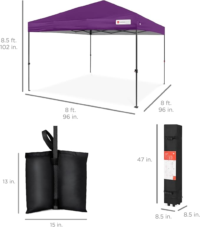 Best Choice Products 8x8ft 1-Person Setup Pop Up Canopy Tent Instant Portable Shelter w/ 1-Button Push, Case, 4 Weight Bags - Amethyst Purple
