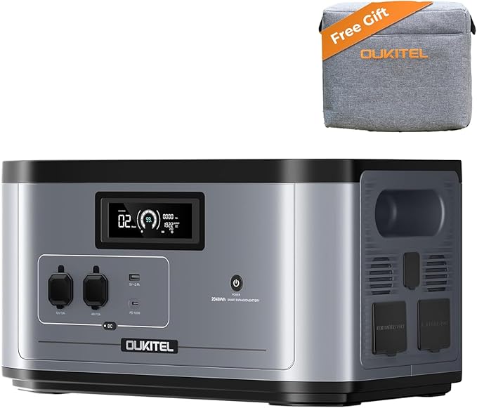 Portable Solar Generator 2048Wh Extra Lifepo4 Expansion Battery, FFPOWER B2000 AC MC4 Car Cables for OUKITEL BP2000 Power Station, Off-Grid for Power Outage Home Emergency Backup RV Essentials Camping