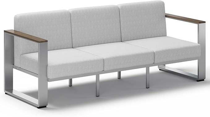 Aluminum Outdoor Patio Furniture, 1 Piece 3-Seat Sofa, All-Weather Metal Modern Outside Sofa for Deck, Porch (LightGray)