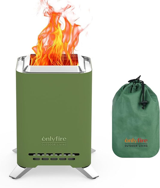 ONLYFIRE OUTDOOR LIVING 2-in-1 Smokeless Fire Pit with Pot Bracket & Carry Bag, 9” Portable Tabletop Fireplace, Wood Burning Mini Camping Stove for Patio Backyard RV Tailgating, Green FP052