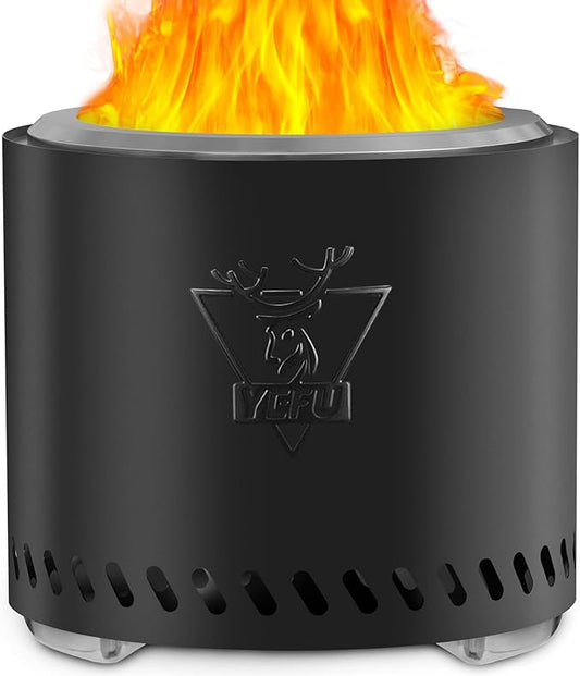 YEFU Fire Pit with Removable Ash-Pan: Smokeless Firepit 304 Stainless Steel Material - Outdoor Fire Pit Black 15 inch - Smokeless Firepit for Outside Outdoor Patio Camping Backyard