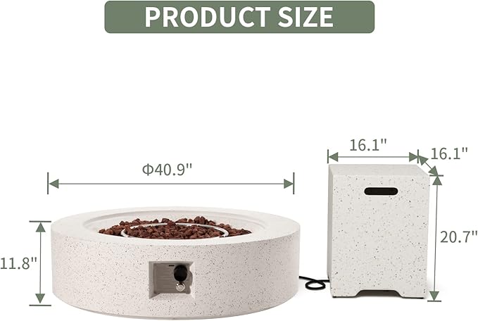 COSIEST 2-Piece Outdoor Propane Firepit Table Set w Tank Table, Certified, 40.5-inch Fire Table (50,000 BTU) w 16 inches Tank Cover Side Table 20lb for Garden,Pool,Backyard