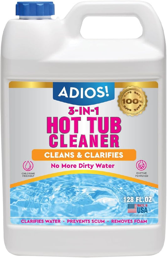 3-in-1 Hot Tub Cleaner - 50 Treatments of Weekly Clarifier, Scum Remover and Odor Treatment for Chlorine and Bromine Spas (Gallon - 128oz)
