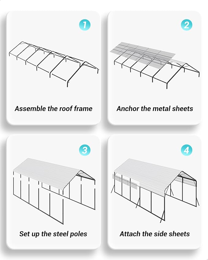 Heavy Duty Metal Carport, 13x26 FT Oversized Shelter with Galvanized Steel Frame and Roof, Metal Carport Shelter for Boats, SUVs and Trucks