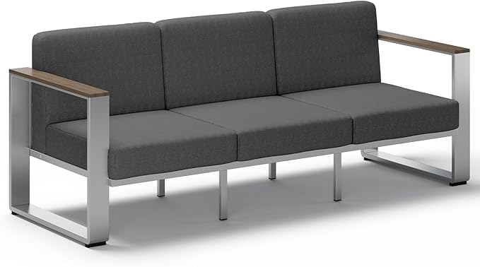 Aluminum Outdoor Patio Furniture, 1 Piece 3-Seat Sofa, All-Weather Metal Modern Outside Sofa for Deck, Porch (LightGray)