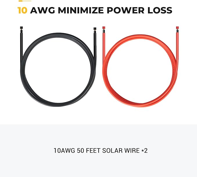 BougeRV 50 Feet 10AWG Solar Wire Solar Panel Wire Pure Copper Wire (50FT Red + 50FT Black)