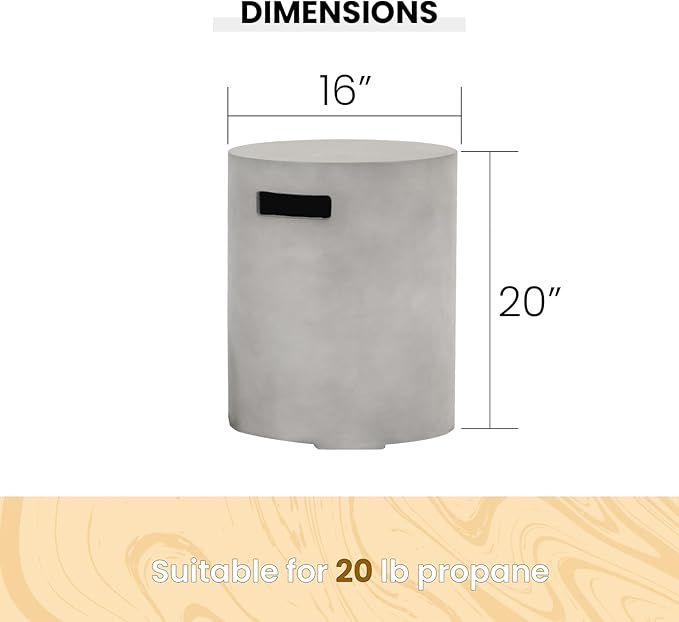 SUNSIT Propane Tank Cover Table, 20 lb Tank Holder, Concrete Storage Box with Handles, Round Hideaway Table for Gas Fire Pit, Grey