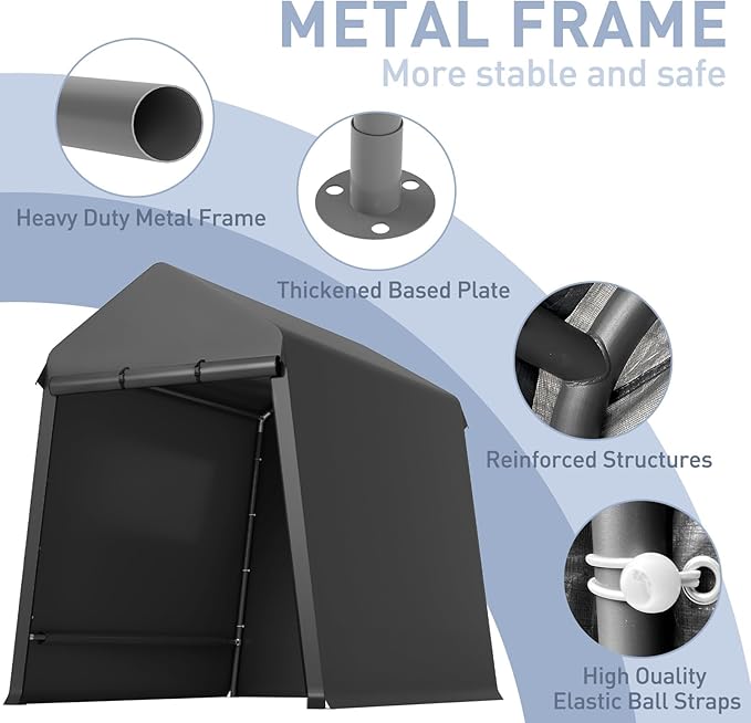 7 X 12 Ft Carport Portable Storage Shed Outdoor Tarp Sheds with Roll-Up Door, Bike Shed Storage Tent for Motorcycle, ATV, Garden Tools