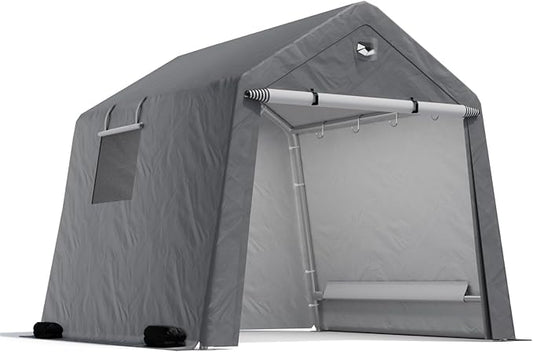 8x8 FT Outdoor Storage Shed, Portable Outdoor Storage Shelter with Roll Up Zipper Door and Vent Windows, Silver Grey