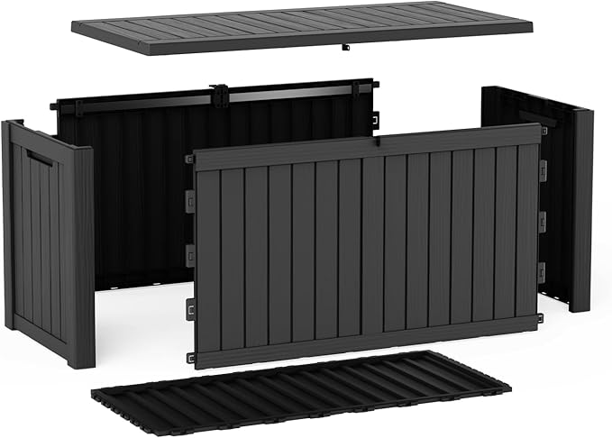 GYMHlLL 180 Gallon Deck Box Large Outdoor Storage Box for Patio Furniture,Outdoor Cushions,Garden Tools and Pool,Supplies,Waterproof,Resin,Lockable(black)