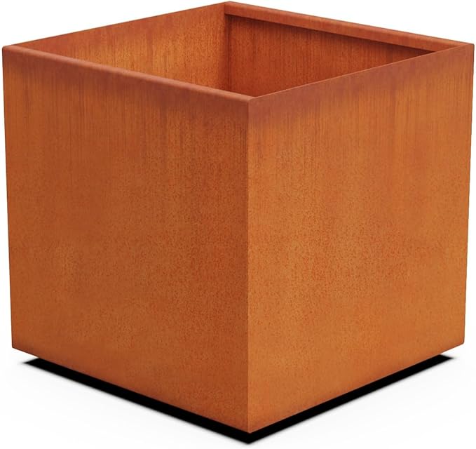 PLANTERCRAFT Corten Steel Planter Square Cube Metal Garden Box Heavy Duty | Made in USA | Fully Assembled | Commercial Residental Outdoor