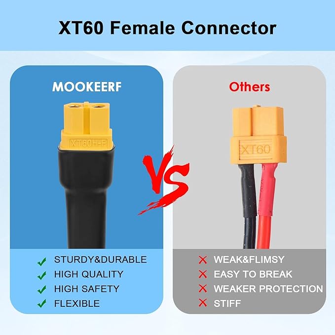 MOOKEERF Solar to XT60 Cable 10AWG 100FT Solar Connector to XT60 Adapter Cable for Solar Panel to Battery RV Portable Power Station Solar Generator - 100 Foot