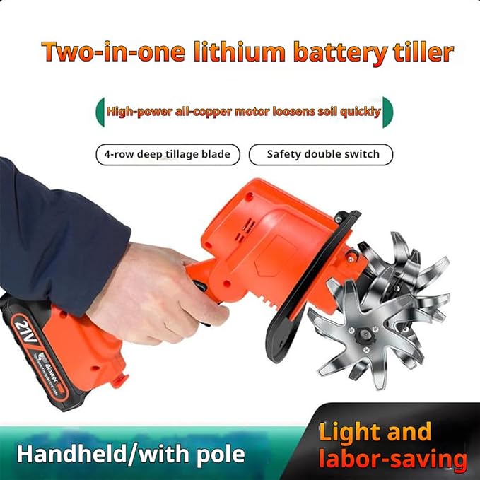 21V Cordless Mini Tiller Cultivator, 2025 New 4 Inch Hand Held Tiller Garden tool-235RPM with 4 Rows of Tines, Gardening with 1.5Ah Battery and Charger (1*Set+1*Battery)