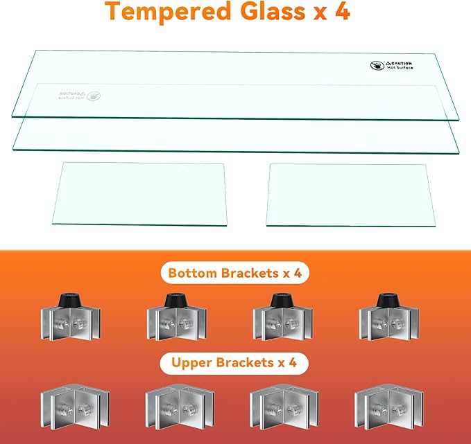 Skyflame 30 x 14 Inches Rectangular Fire Pit Glass Wind Guard for Outdoor