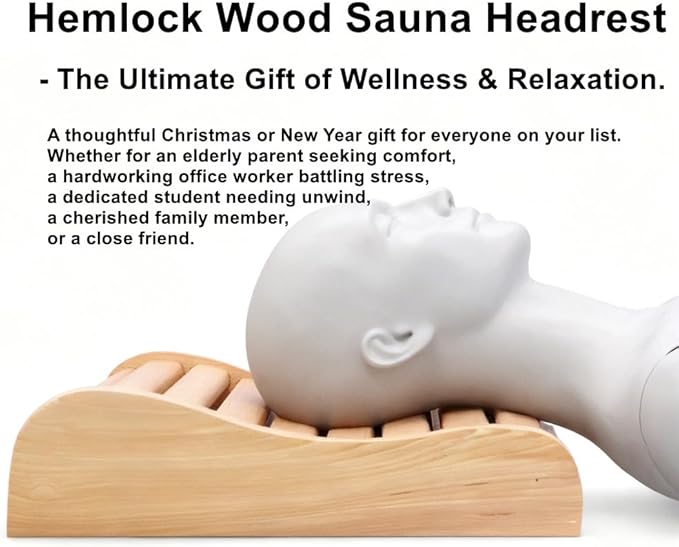 Sauna Headrest, Hemlock Wood Head Pillow for Barrel and Infrared Saunas, Comfortable Ergonomic S-Shape Design Head Pillow for Head and Neck Support Home Wellness,15.7" L*13.38" W*3.8" H